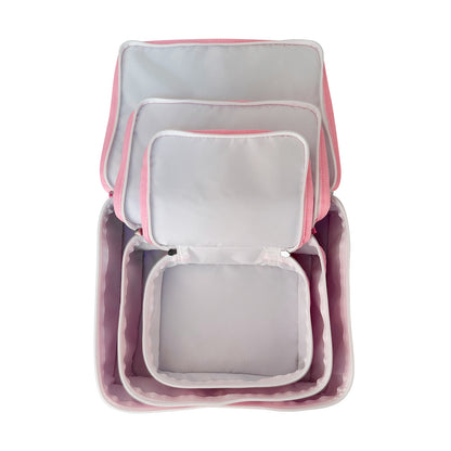 20Pcs Free Shipping 3in1 Seersucker Stacking Set Packing Cube Set Pink Striped Storage Organizer Bags Travel Overnight Luggage Bag