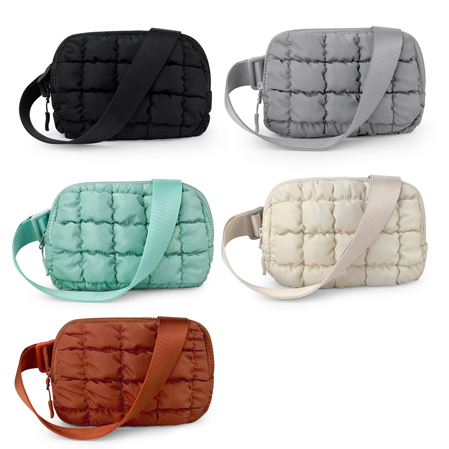 70Pcs Free Shipping Lightweight Quilted Puffer Fanny Pack Puffy Shoulder Bag Nylon Quilted Chest Bag