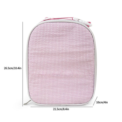 25Pcs Gingham Seersucker Cooler Bag Pink Checked Food Bag Insulated Picnic Bag