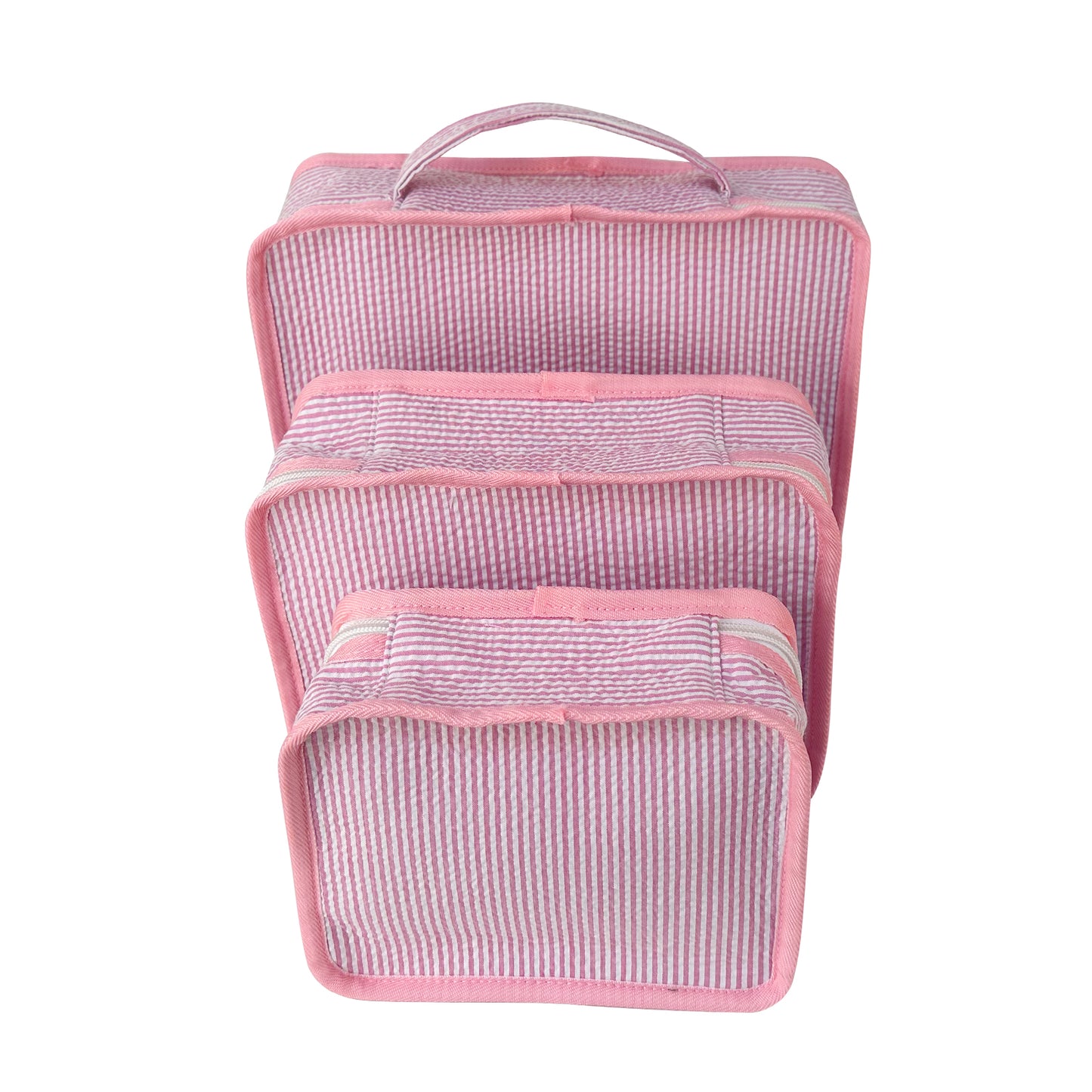 20Pcs Free Shipping 3in1 Seersucker Stacking Set Packing Cube Set Pink Striped Storage Organizer Bags Travel Overnight Luggage Bag