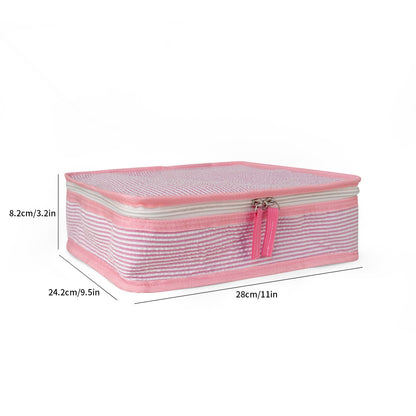 20Pcs Free Shipping 3in1 Seersucker Stacking Set Packing Cube Set Pink Striped Storage Organizer Bags Travel Overnight Luggage Bag