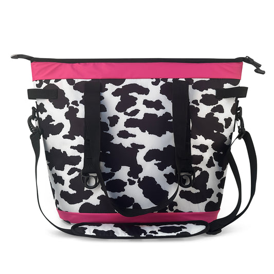 5Pcs Outdoors Food Cooler Shoulder Bags Black Cow Print Insulated Travel Wide Cooler Bag