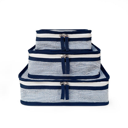 20Pcs Free Shipping 3in1 Seersucker Stacking Set Packing Cube Set Navy Striped Storage Organizer Bags Travel Overnight Luggage Bag