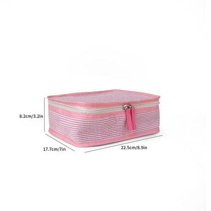 20Pcs Free Shipping 3in1 Seersucker Stacking Set Packing Cube Set Pink Striped Storage Organizer Bags Travel Overnight Luggage Bag