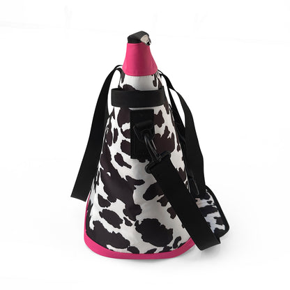 5Pcs Outdoors Food Cooler Shoulder Bags Black Cow Print Insulated Travel Wide Cooler Bag