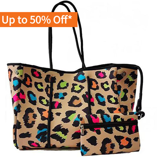 10Pcs Color Leopard Neoprene Beach Bag Gym Tote Bag Multipurpose Neoprene Tote Bag