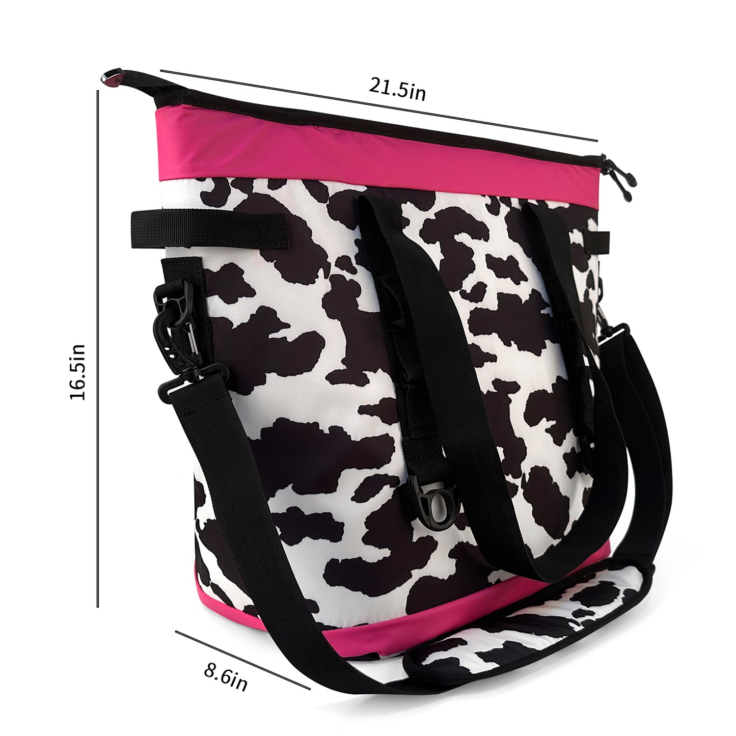 5Pcs Outdoors Food Cooler Shoulder Bags Black Cow Print Insulated Travel Wide Cooler Bag