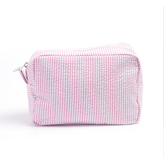 25Pcs Seersucker Cosmetic Bag Pink Cotton Rectangle Makeup Bag Travel Toiletry Bag