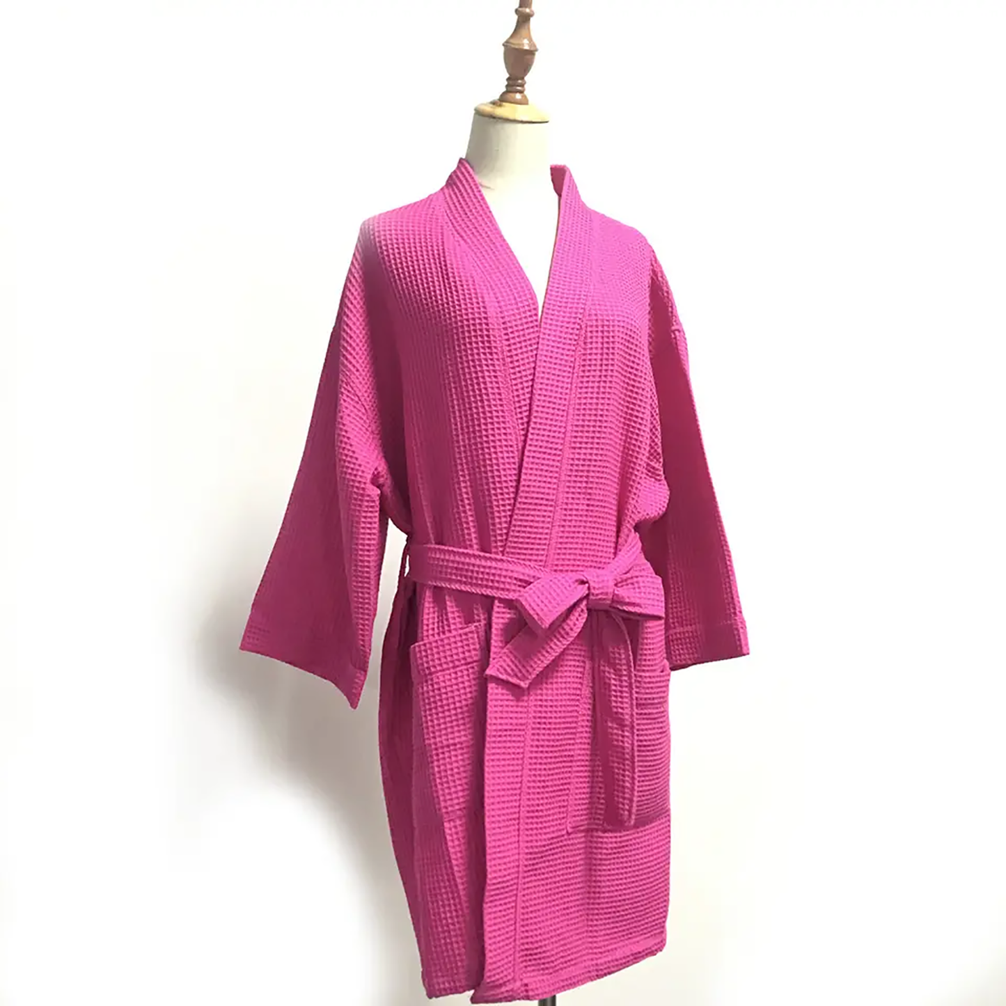 25Pcs Adult Simple Waffle Bath towel Casual Pink Long Sleeve Bath Robe