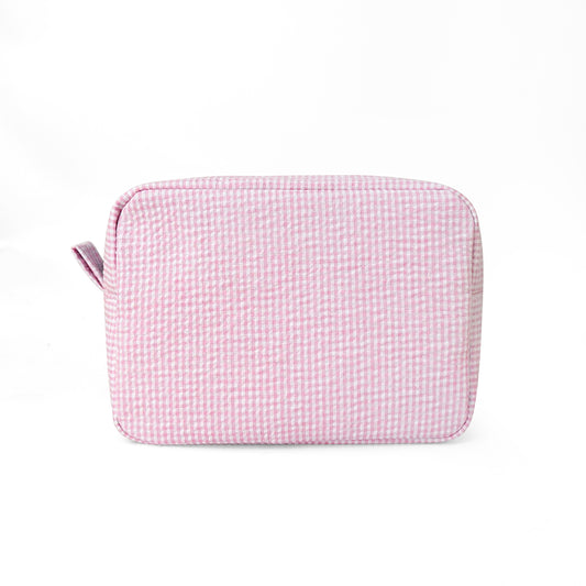 25Pcs Gingham Seersucker Cosmetic Bag Pink Sweet Check Makeup Bag