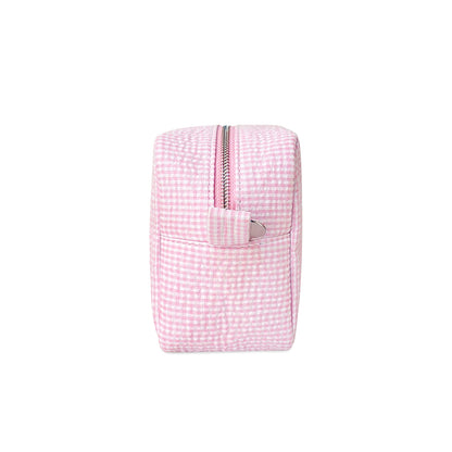 25Pcs Gingham Seersucker Cosmetic Bag Pink Sweet Check Makeup Bag