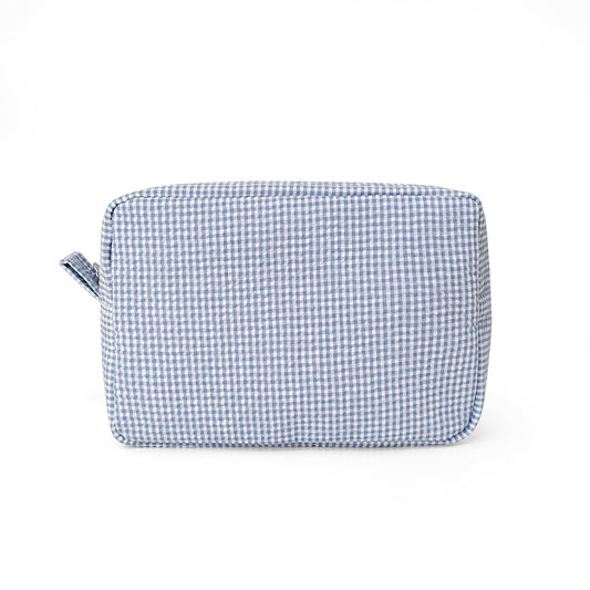 25Pcs Gingham Seersucker Cosmetic Bag Blue Daily Check Makeup Bag